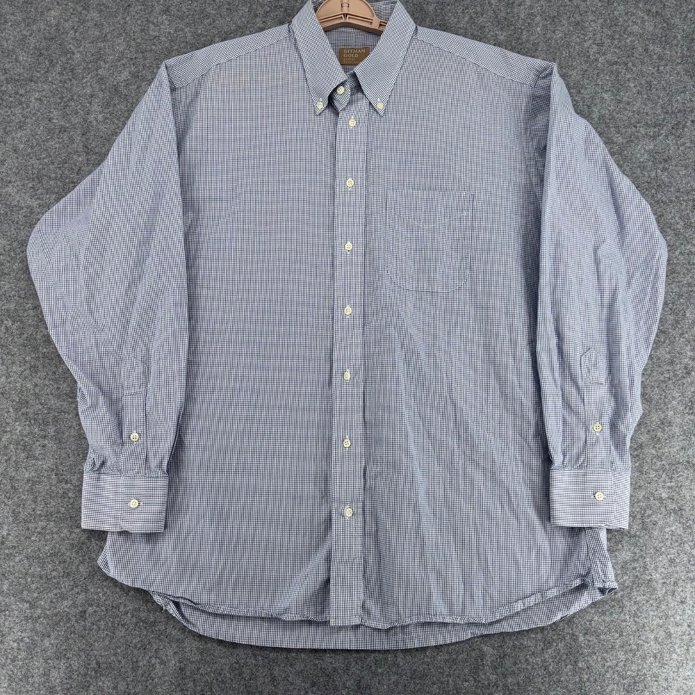 Gitman Gold Mens 17 35 Blue White Micro Check Button Down Shirt Made in USA
